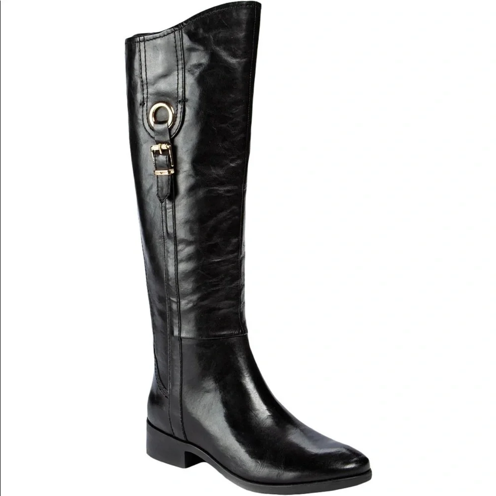 Lucca Lane Sashya Black Leather Knee High Riding Boots Size 6 Equestrian Chic